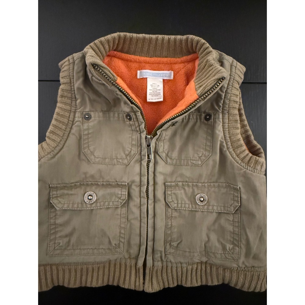 Janie and Jack Insulated Field Vest Baby 6-12 mths Green Fleece-Lined Outerwear